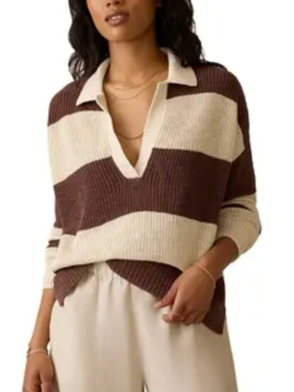 Size L Faherty Miramar Linen Polo Sweater